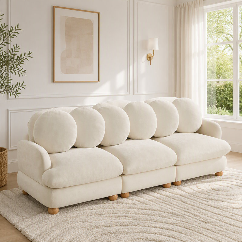 Canapé modulaire modulaire avec revêtement en chenille, Chenille beige
