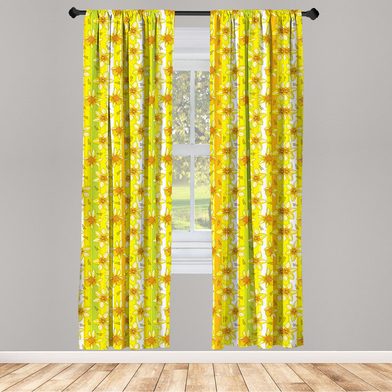 Bungalow Rose Yellow Flower 4-Panel Curtains, Narcissus Blossom, Yellow Apple Green, 56"W x 95"L