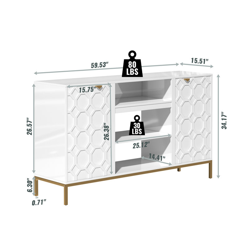 59.53'' W Storage Credenza, White