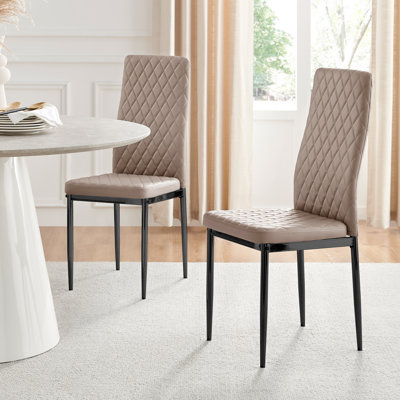 Eubanks Faux Leather Modern Tall Back Dining Chairs with Metal Legs & Diamond Stitching