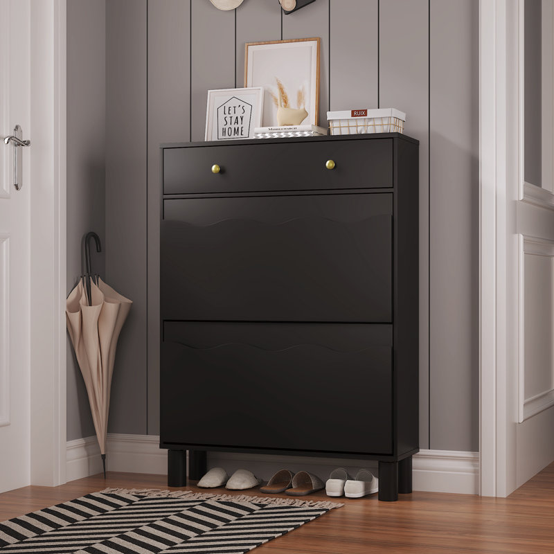 15 Pair Stackable Shoe Storage Cabinet, Black