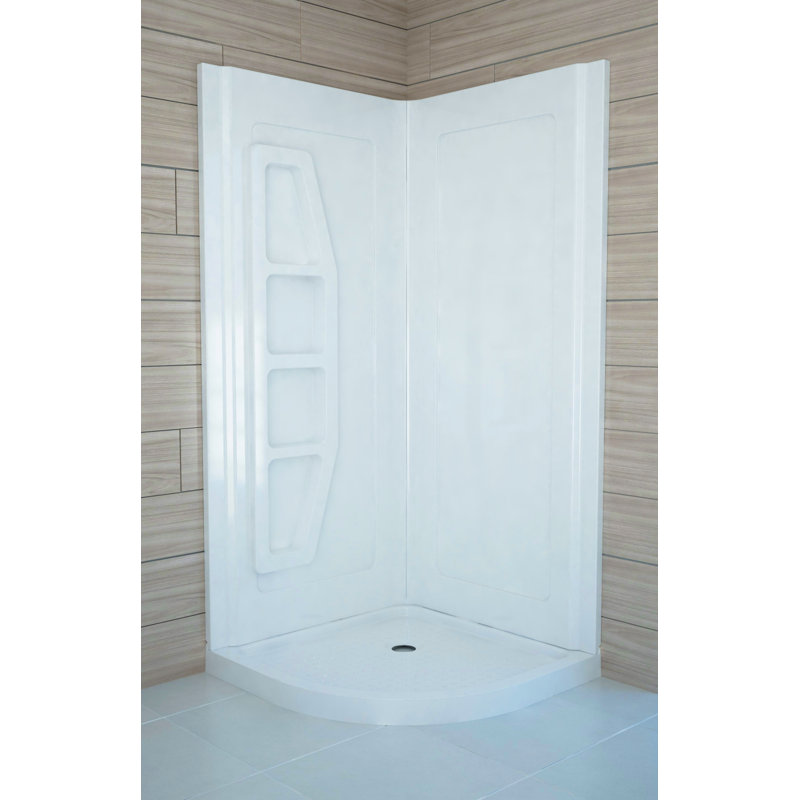 Sharman 36'' White Acrylic Corner Shower Surround with Shelves