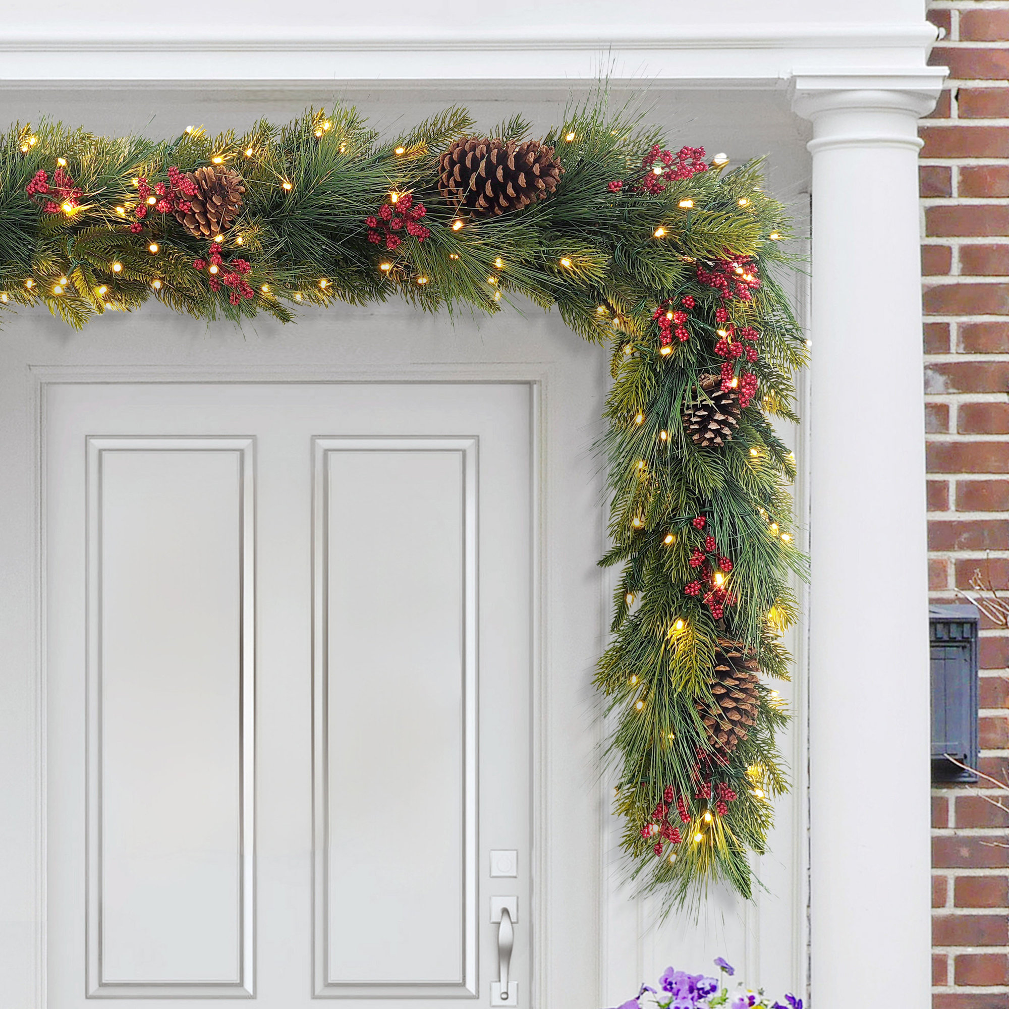 6 Feet by 10 Inches Pre-Lit Battery-Operated Artificial Adorned Christmas Garland