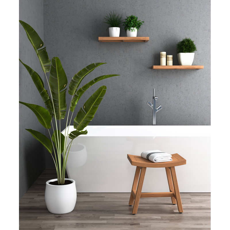 Asia Lotus 18" W Teak Shower Bench, Teak Oil