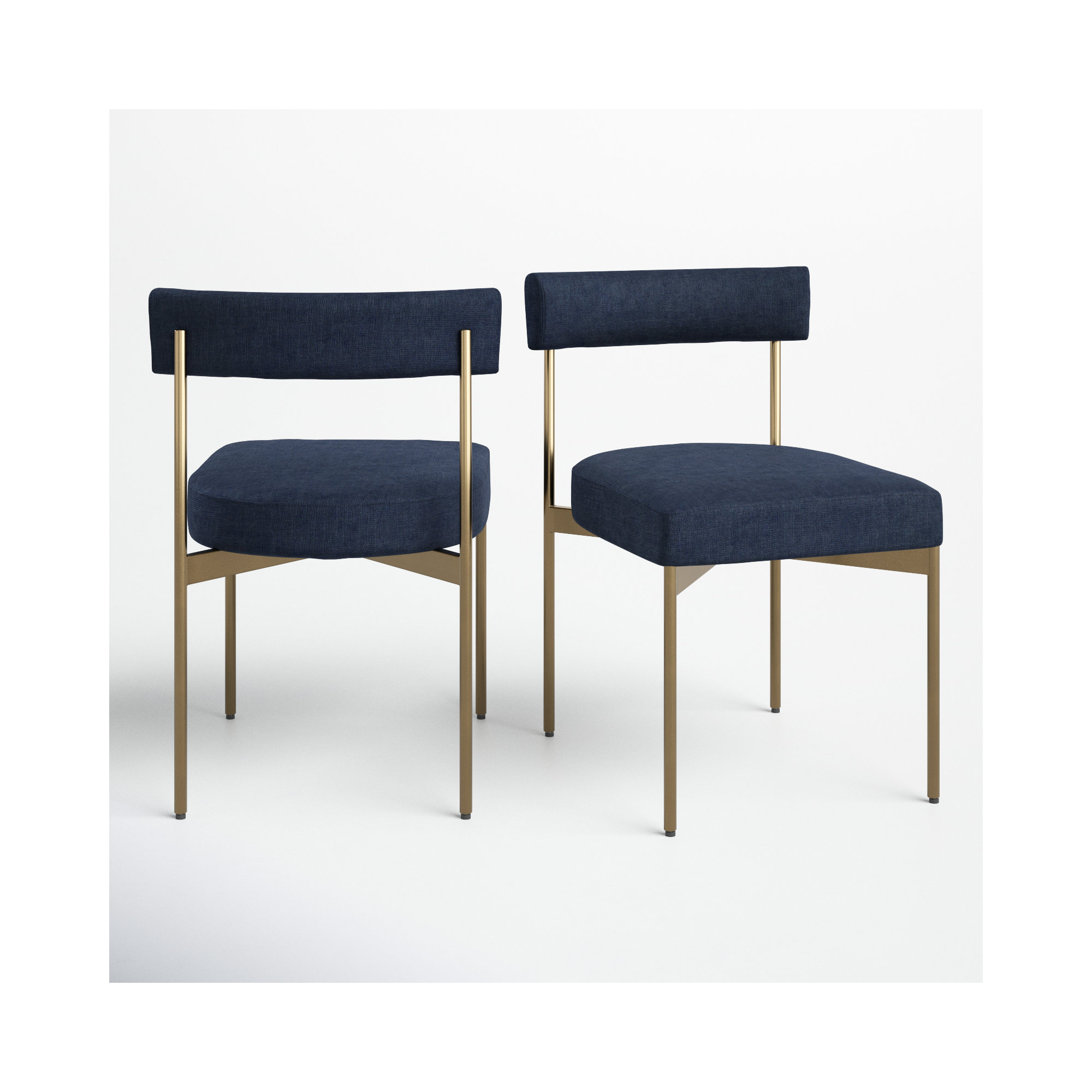 Freida 19.75'' H Upholstered Dining Chair, Navy Blue, Antique Brass