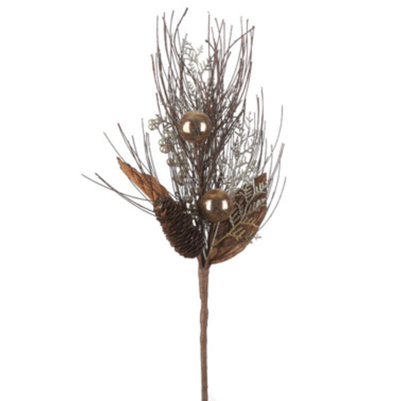 Vaporisateur de Noël 19 po brun et doré à feuilles de baies avec pomme de pin artificielle