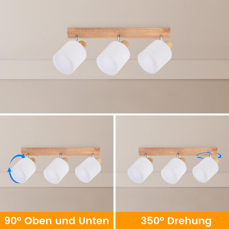 Ceiling light ceiling lamp hallway - ceiling spotlight modern wooden ceiling spot wall spotlight swiveling 350° E14 MAX.40W lamp for living room bedroom kitchen (without bulb)