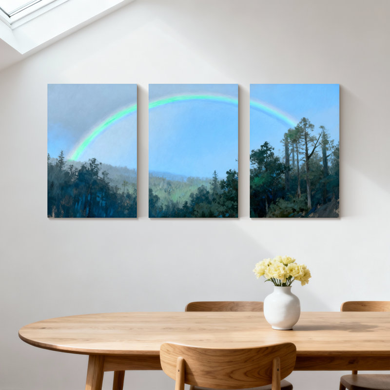 «Winter forest Rainbow Over Forest Landscape», ensemble de 3 reproductions d'art sur toile, H 18 po x l 36 po