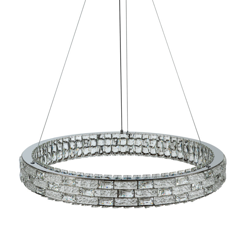 Élégance - lustre à DEL intégré - finition chrome - abat-jour en cristal, L 29,92 po