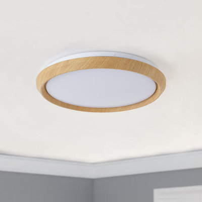Dimmable Wood LED Flush Mount Ceiling Light, 5CCT 3000K-6000K Modern Round Close to Ceiling Lighting Fixtures for Bedroom, Kitchen, Hallway, Laundry Room