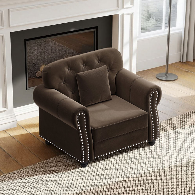 Canapé Chesterfield 41,3 po Mid-Century, Brun