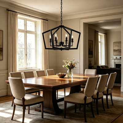 Gracie Oaks 6 - Light 24 inch Modern Industrial Black Chandelier, Lantern Pendant Light Fixture for  Dining Room