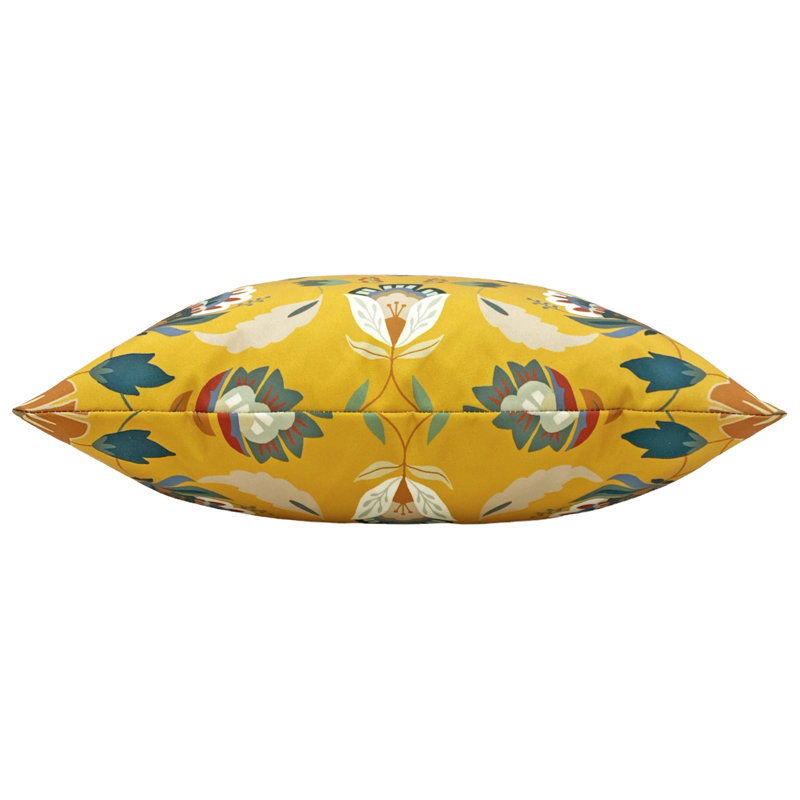 Indoor / Outdoor Floral Square Cushion, Ochre