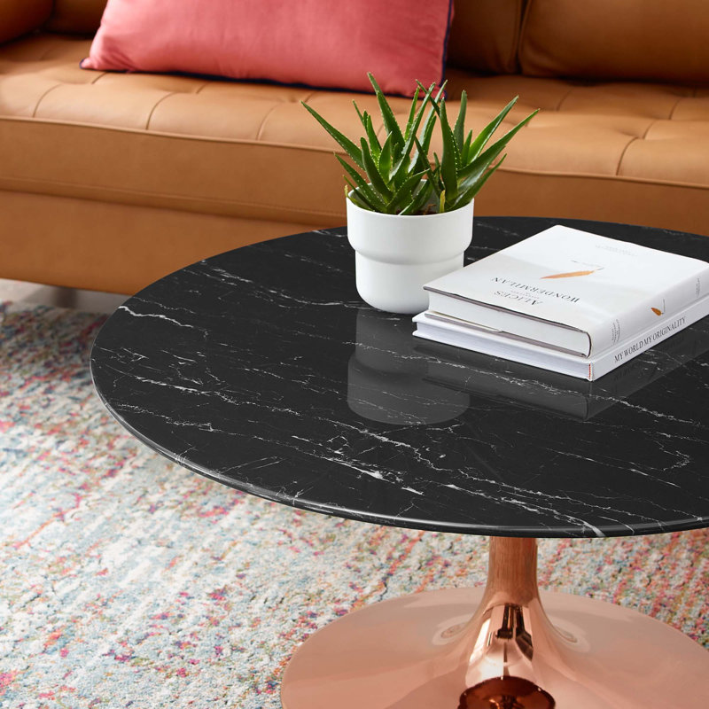 Table basse ronde en marbre artificiel Lippa, Rose, Noir, Noir