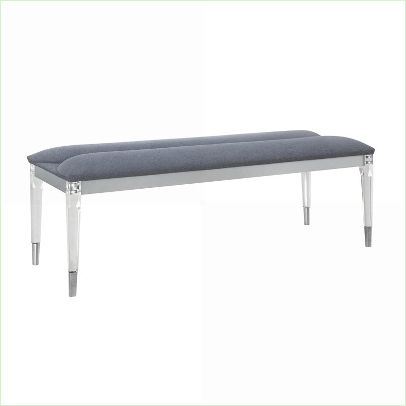 Bancs décoratifs | Siège matelassé argent moderne et minimaliste moderne | Pieds en acrylique | pour le salon de la chambre à coucher | Argent mat | Mélange de polyester