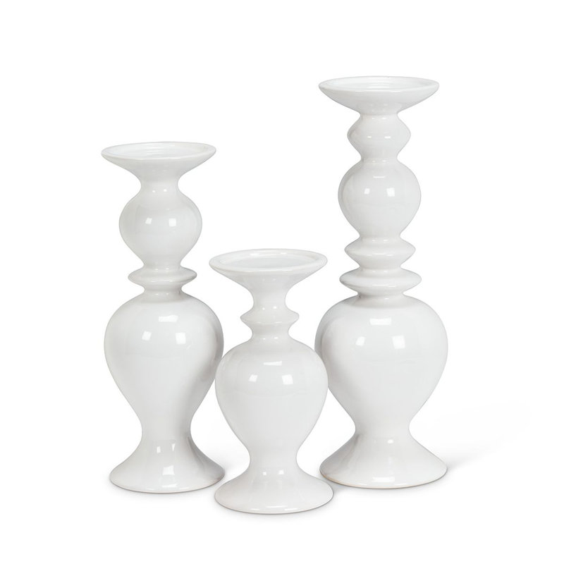 Bougeoir de table en céramique, Blanc, H 12 po x l 5 po x P 5 po
