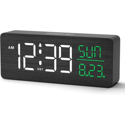 Réveil numérique à grain de bois avec affichage de l'heure d'été et de la nuit, luminosité réglable pour le bureau de la chambre à coucher
