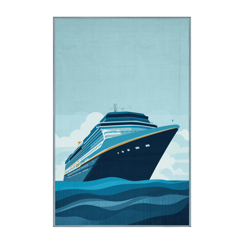 Tapis bleu moderne pour bateau de croisière lavable à la machine, 4 x 6