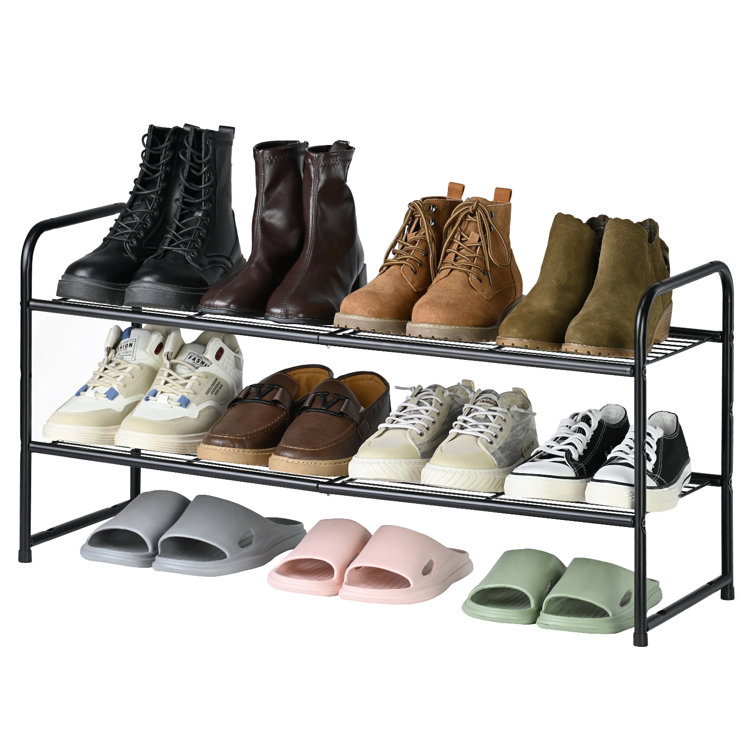 Long 2 Tier Shoe Rack for Closet Metal Wide Stackable Shoe Storage
