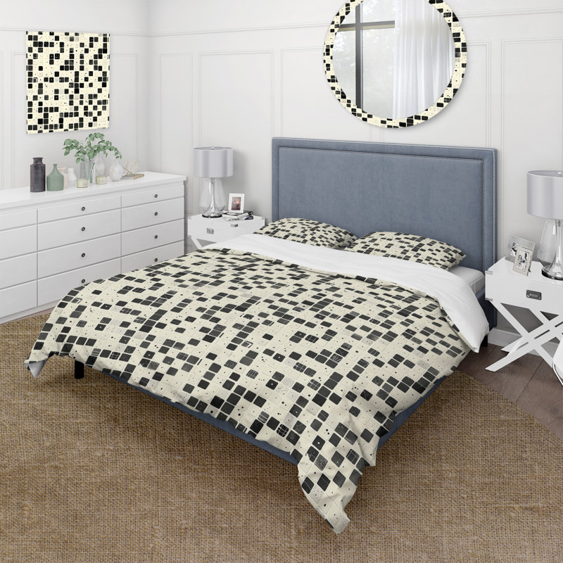 Ensemble de housse de couette noir gris Midcentury Mosaic Tiles I - Midcentury