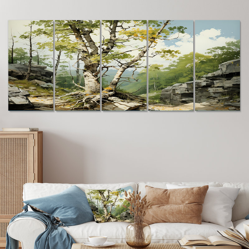 «Birch Tree Forest Essence IV», ensemble d'art mural 5 pièces, H 28 po x l 60 po