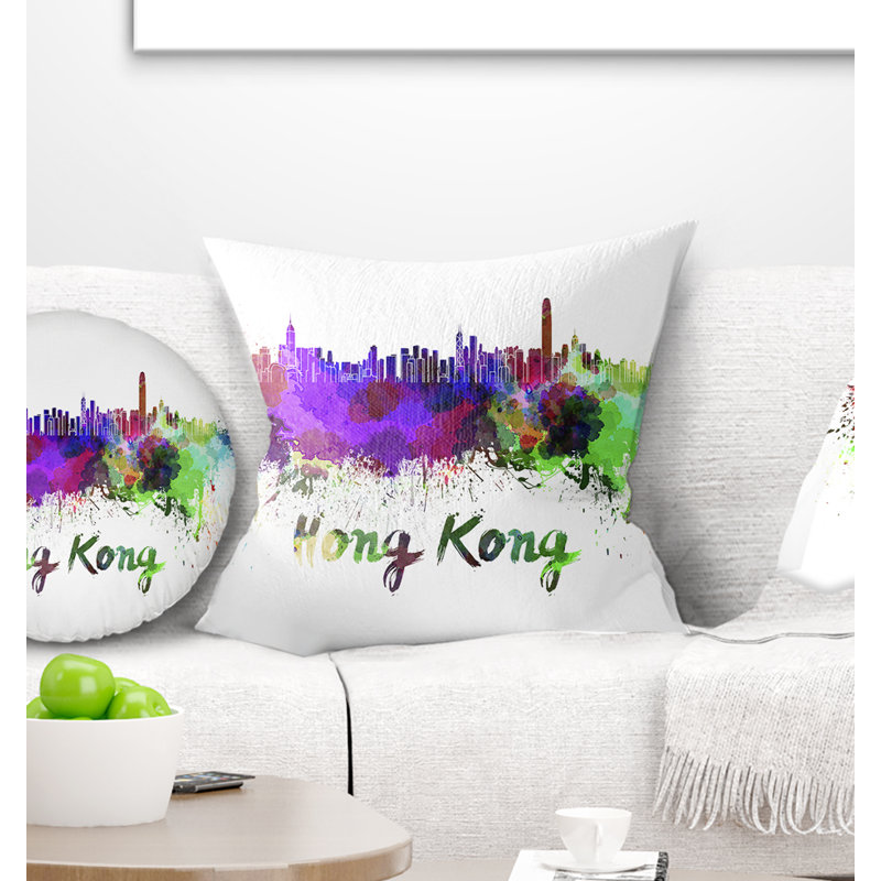 Coussin d’horizon cityscape hong kong, 18 po x 18 po, Coussin décoratif