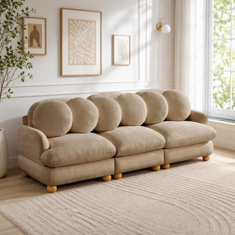 Canapé modulaire modulaire avec revêtement en chenille, Chenille brun clair