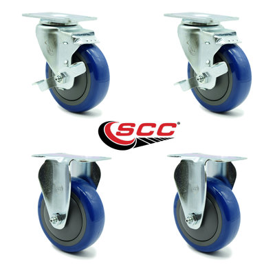 4 Piece Polyurethane Caster Set with Brake