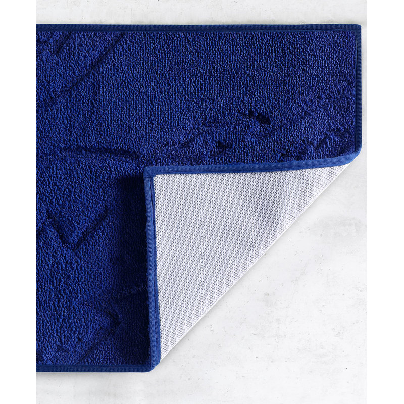 Navy Blue Micropolyester Bath Rug with Non-Slip Backing