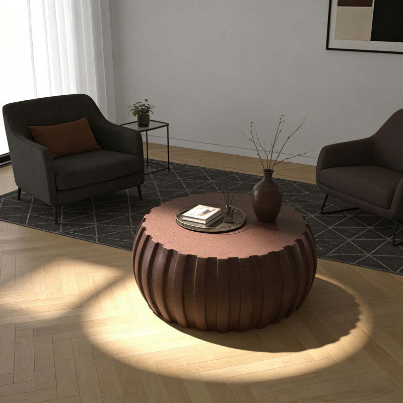 35.43" Round Waterproof Coffee Table, Brown