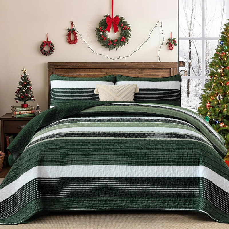 Ensemble de courtepointe rayée 3 pièces, couvre-lit léger en microfibre douce, couvre-lit réversible toutes saisons