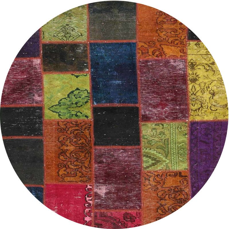 Tapis contemporaine jaune/bleu/rose, Rond 6 pi