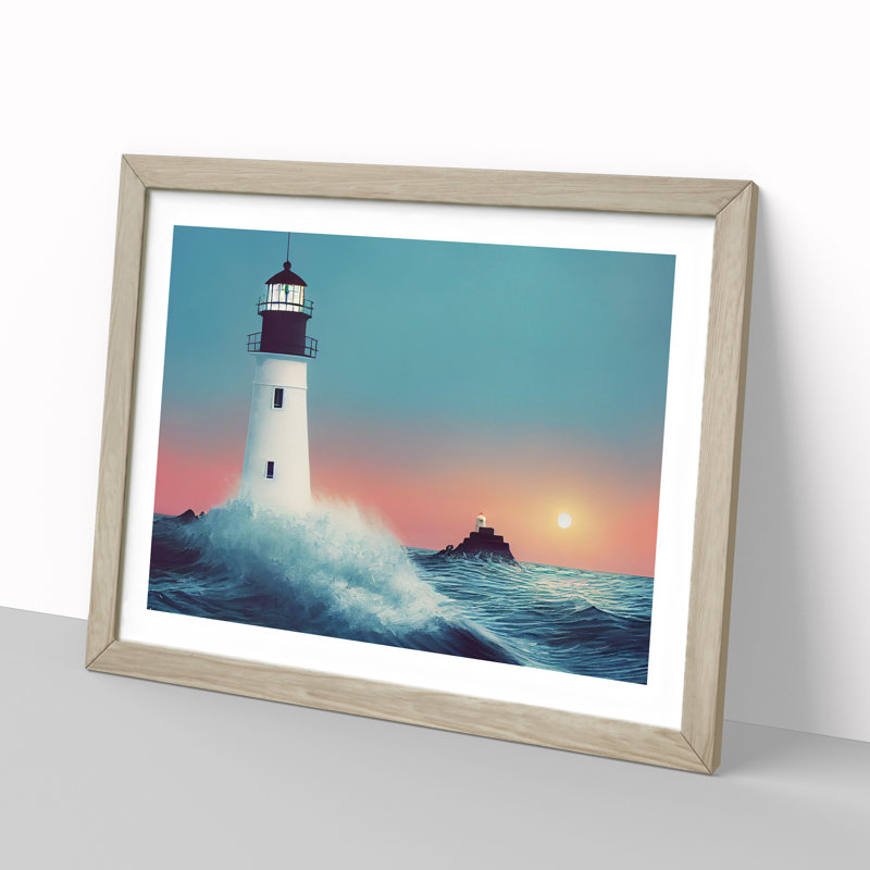 XH1022-6823X Peaceful Lighthouse Sunrise - Picture Frame Print, 46cm H x 64cm W, Beige