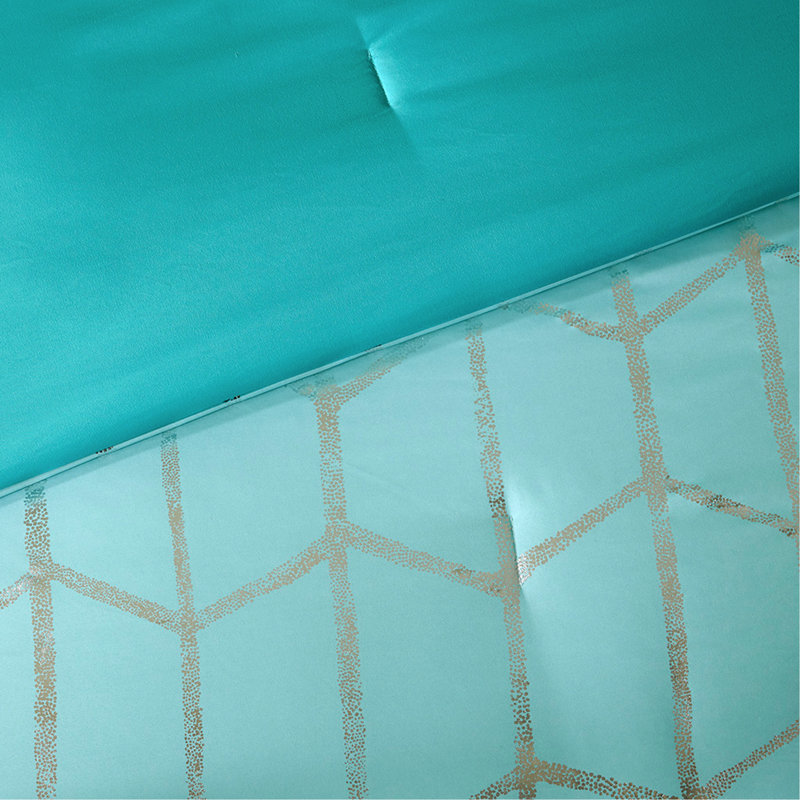 Ensemble d'édredon simple / simple TG, Édredon pour lit simple / simple TG + 4 pièces s, À rayures, Aqua / argenté