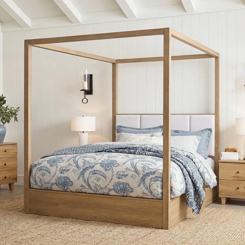 Ensemble de mobilier de chambre à coucher Lysiane, grand lit à baldaquin en bois massif et commode 106 po avec 9 tiroirs