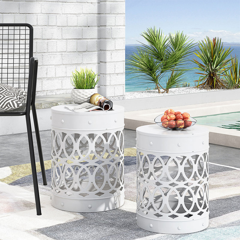 Outdoor Metal S/2 End Table, White