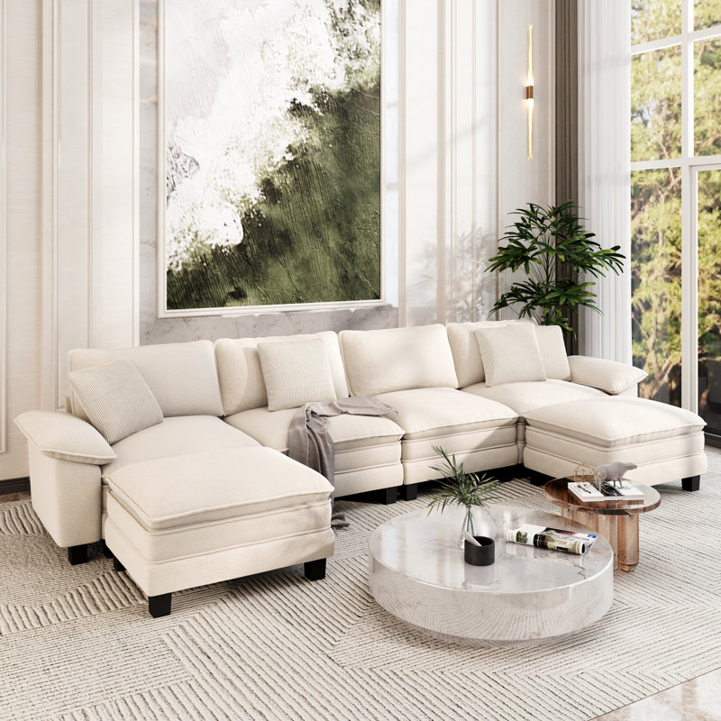 Canapé modulaire de 158 po, canapé surdimensionné en forme de U avec repose-pieds, canapé profond à 6 places avec coussin décoratif