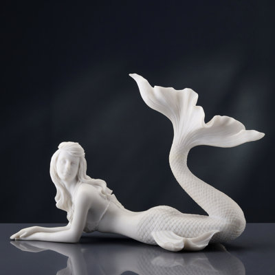 11.42 inches L White Mermaid Lying Down 11 Inch (Marble White Color) made of Resin