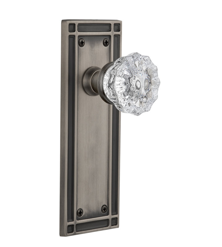 Mission Plate with Crystal Door Knob, Antique Pewter, 2-3/8"