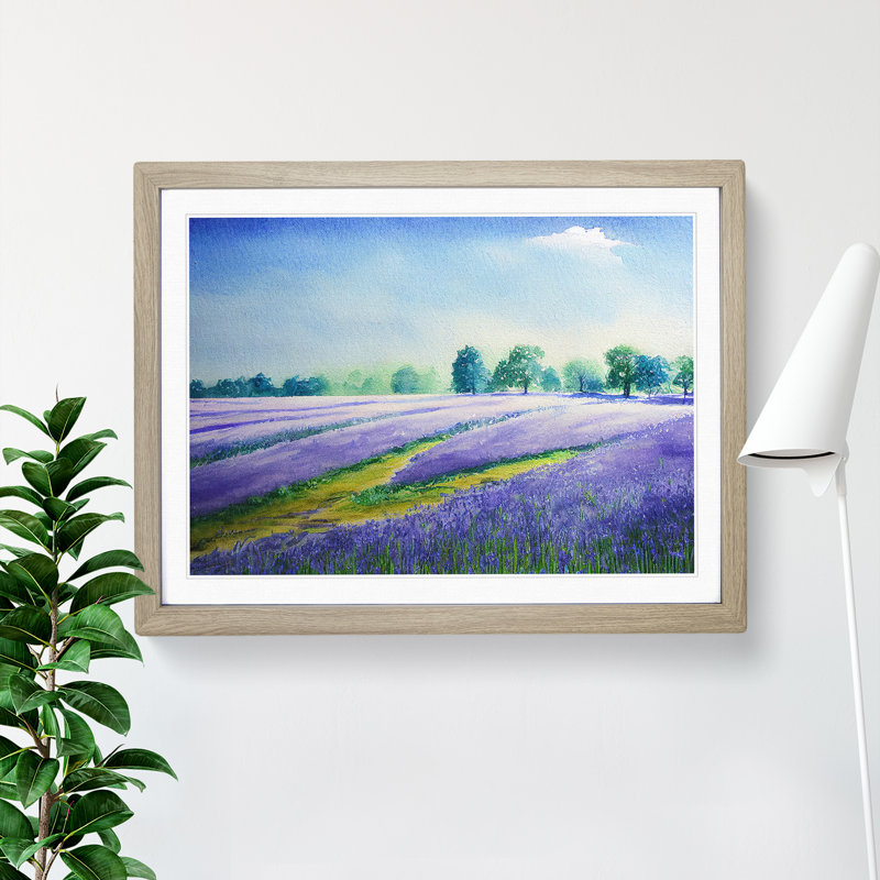 Bluebell Field In Watercolour Vol.5 - Single Picture Frame Painting, 46cm H x 64cm W x 2cm D, Oak Framed