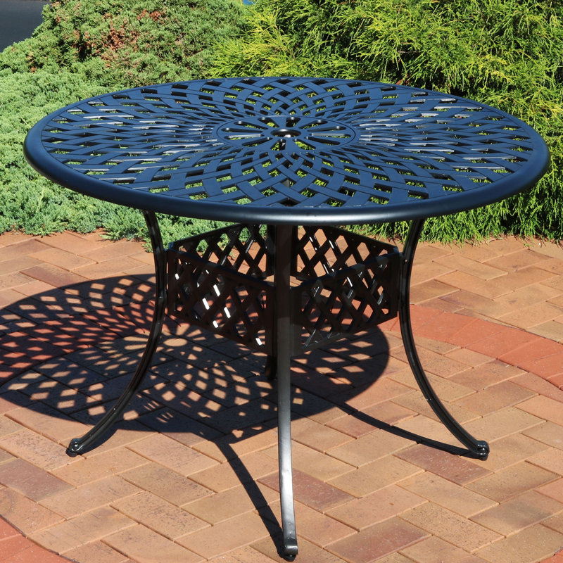 Round Cast Aluminum Patio Dining Table with Umbrella Hole
