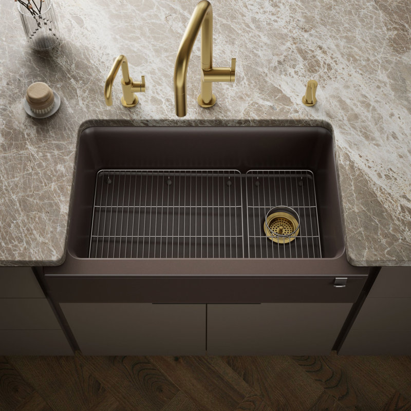 Cairn Undermount Single-Bowl Farmhouse Kitchen Sink, Matte Brown, Glossy