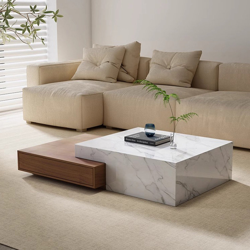 Modern simple sintered stone solid wood tea table