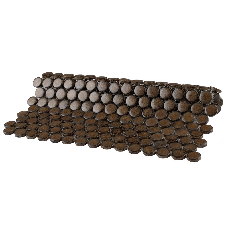 Hudson Penny Round Brownstone 11-7/8" x 12-5/8" Porcelain Mosaic Tile