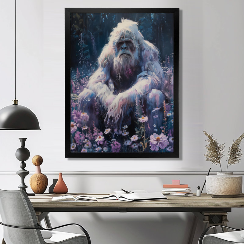 Décoration murale rose et gris Sasquatch Sanctuary I - Bigfoot, H 32 po x l 16 po x P 1 po, Toile encadrée noire simple