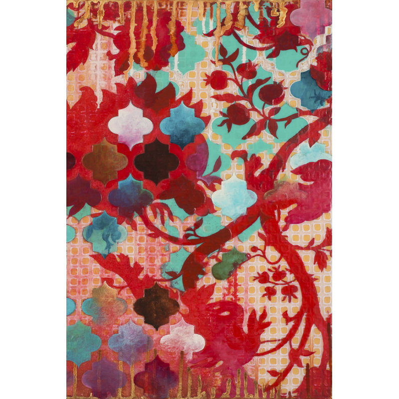 Red And Teal Gilded Age II by Heather Robinson - Painting on Canvas, 122 cm H x 81 cm W, Black Floater Framed