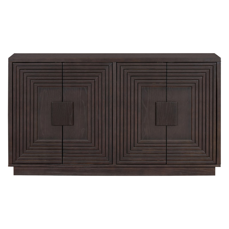 Espresso 60" Distressed Pine Wood Sideboard with Geometric Pattern