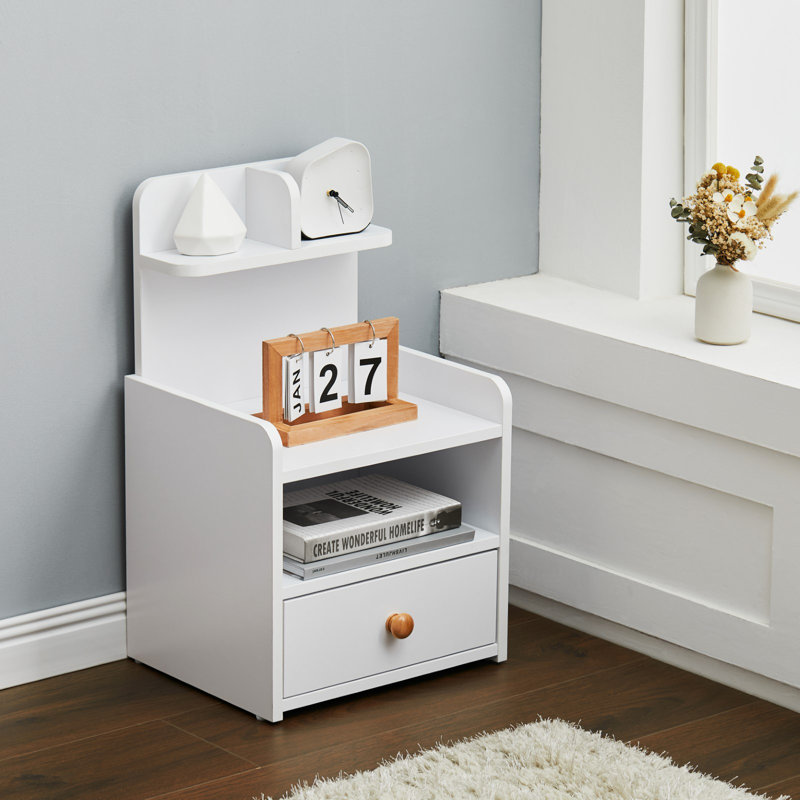 36.5cm W MDF Wood, Metal Bedside Table, White