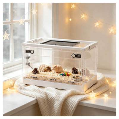 Cage empilable pour petits animaux avec porte avant rabattable, filet blanc et polypropylène