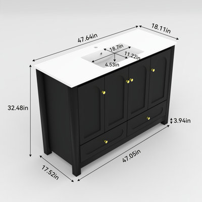 Meuble-lavabo de salle de bain avec lavabo en résine, armoire de rangement abondante - 4 portes à fermeture douce